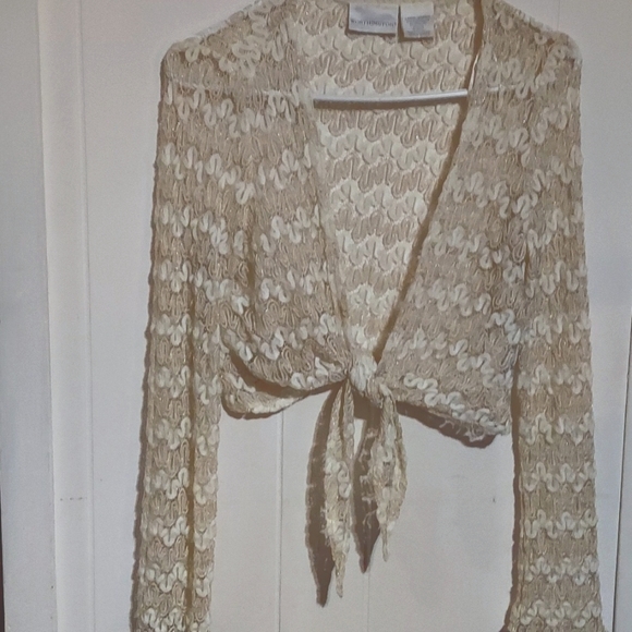 Worthington Shrug Cream Shawl Gold Glittery Sz L - Picture 2 of 7